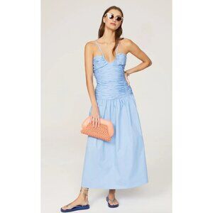 Suboo Blue poplin 100% Cotton Orsay Sundress Size M Blue V Neck Spaghetti Strap